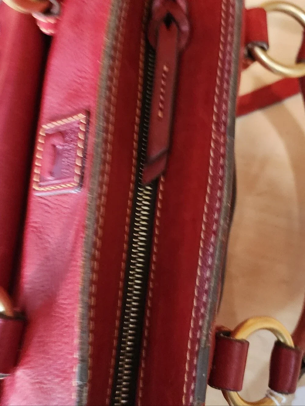 Dooney & Bourke Red Leather Satchel with Gold Hardware